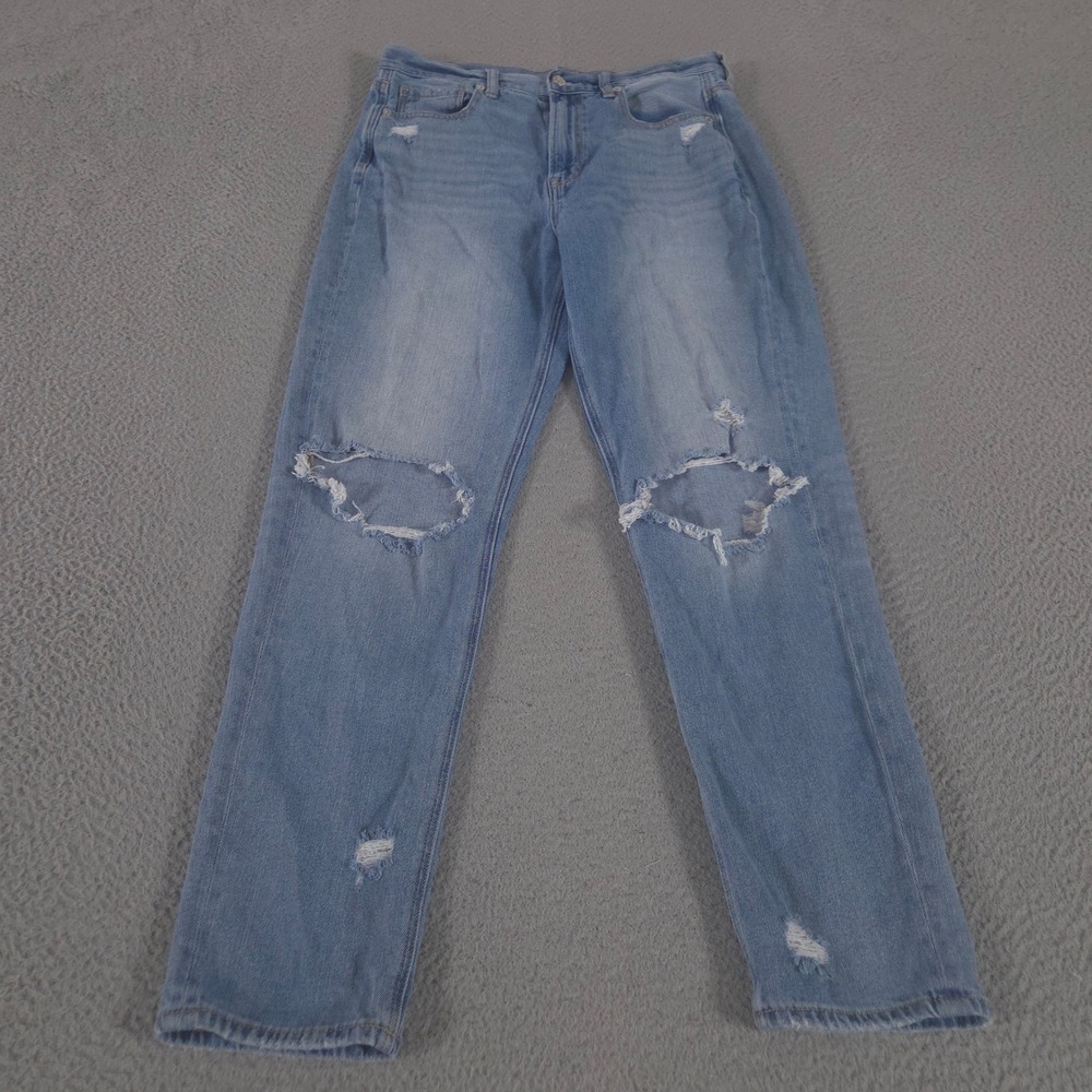 American Eagle Jeans Womens 8 Long Mom Distressed Tapered Leg High Rise Denim